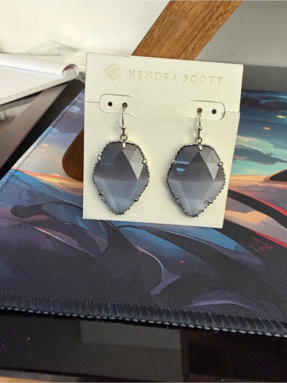 🌻Kendra Scott Faceted Slate Gray Elle-Style Drop Earrings - Picture 1 of 6
